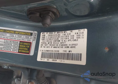 2013 Honda Cr-V Lx z USA, uszkodzony, nr VIN 5J6RM3H35DL038396